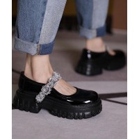 Black Flat Shoes Buckle Strap Platform Flat Shoes